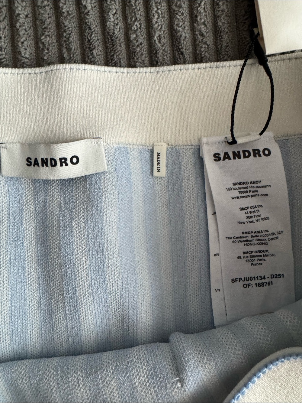 NWT Sandro size 42 Blue and Cream white Striped Mini Skirt with Patch Pockets - Picture 6 of 13